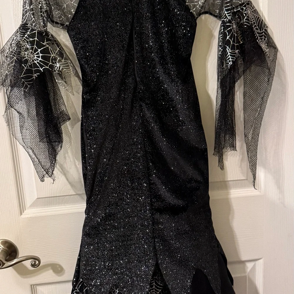 Elegant Black Dress with Spider Web Sleeves - Picture 2 of 2